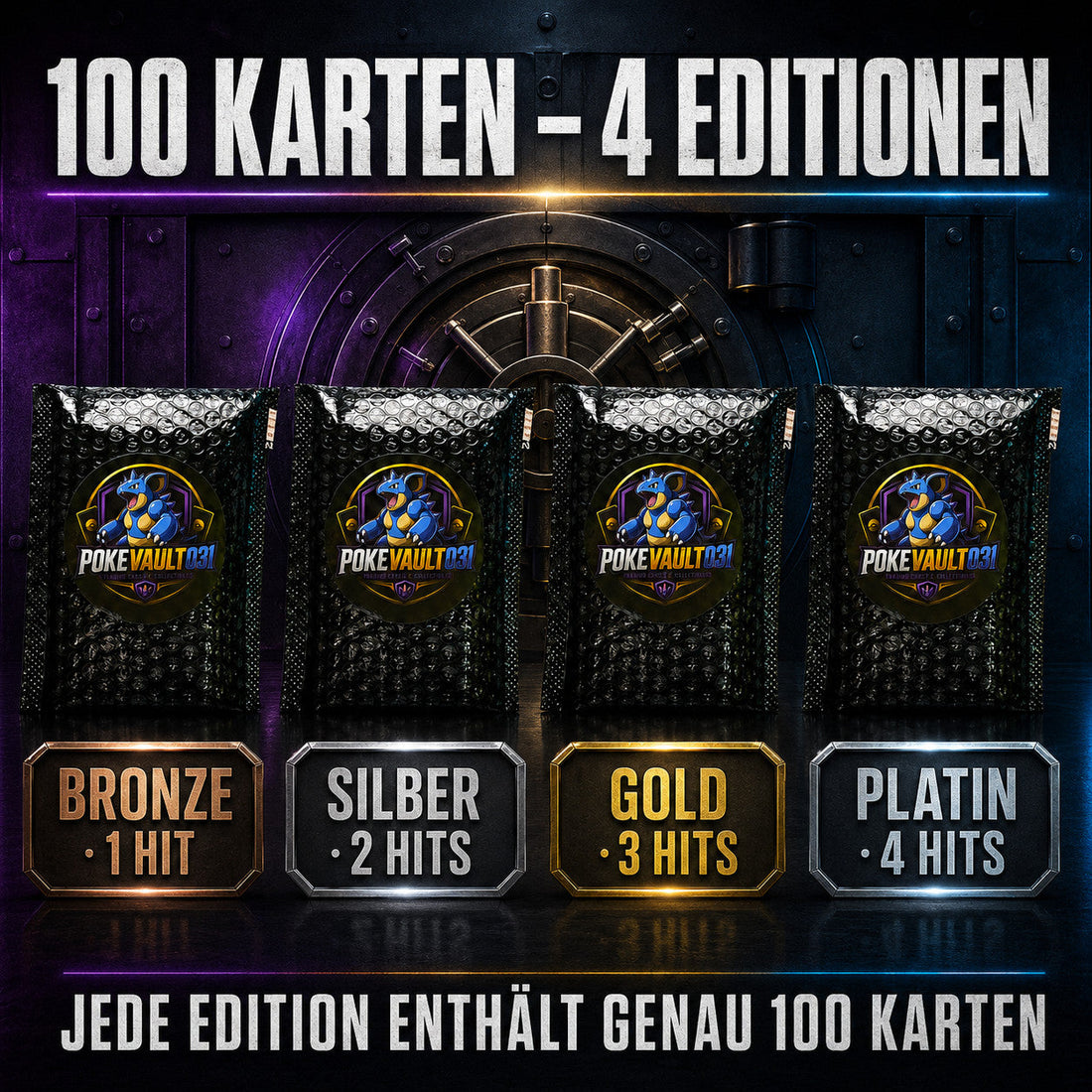 Pokémon Mystery Pack mit 100 Karten in den Editionen Bronze bis Platin