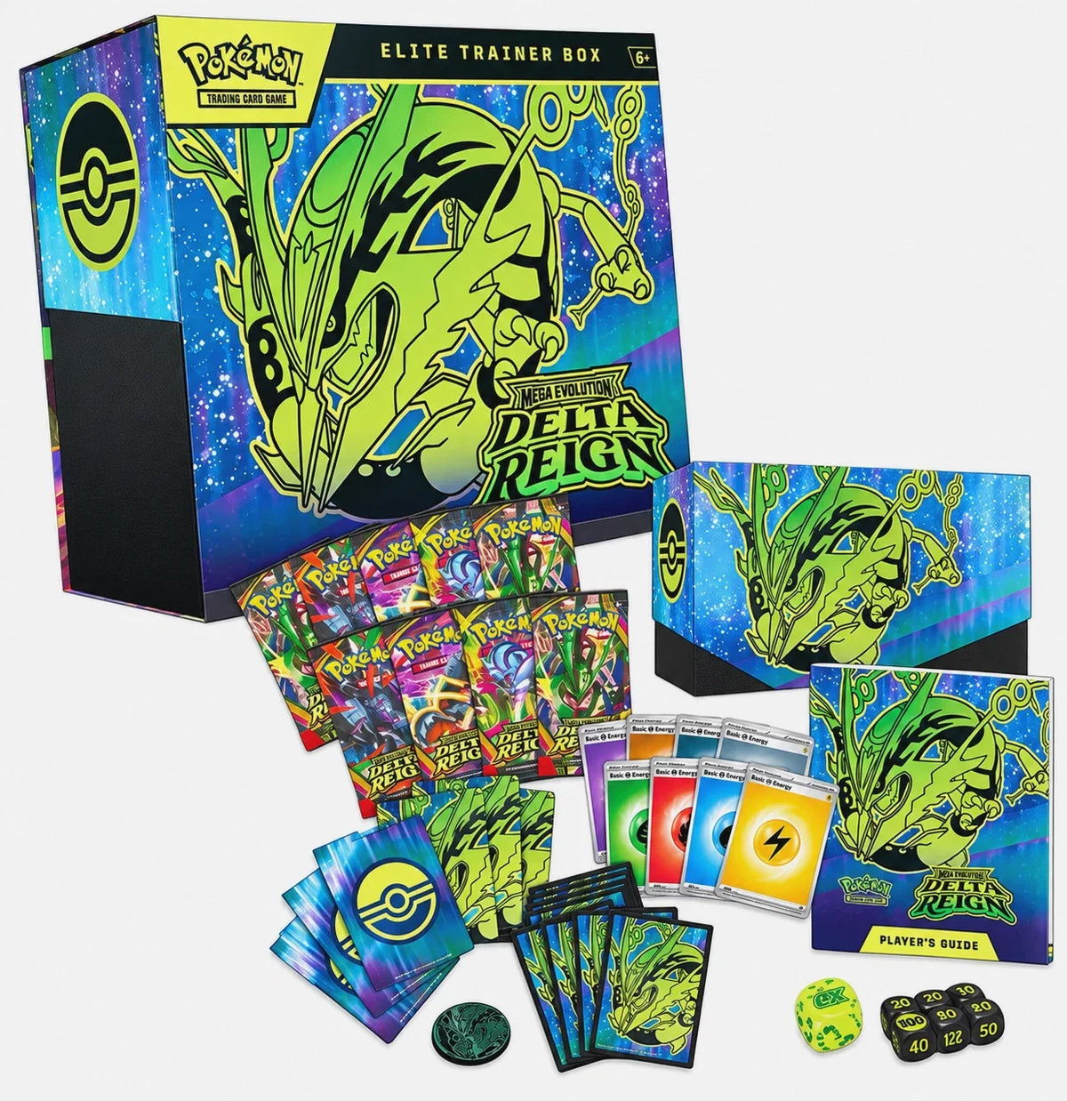 Pokémon Delta Reign Elite Trainer Box – Inhalt: 9 Booster, Promokarte, Kartenhüllen, Energiekarten, Würfel und Marker