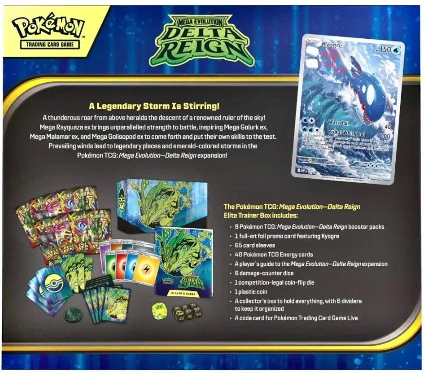Pokémon Delta Reign Elite Trainer Box – Rückseite der Box mit Inhaltsübersicht
